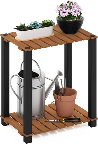 Miniatura 10 de Furinno Pangkor Turn-N-Tube - Estante de madera para plantas de interior y exterior de 4 niveles con postes cuadrados, color natural/negro