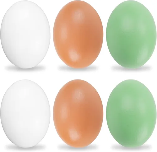 Miniatura 10 de YunKo Huevos falsos de madera para decoración del hogar, huevos de Pascua marrones y blancos para hacer que las gallinas pongan huevos 12 12 huevos