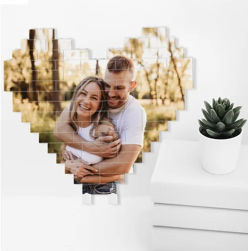 Miniatura 5 de Bloque de fotos de ladrillo de construcción de corazón personalizado, rompecabezas de imagen personalizado para parejas, familia o amigos, día