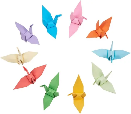Miniatura 13 de WANDIC 50 grúas de papel de origami, hechas a mano, plegadas a mano, grúa de papel de origami, guirnalda de cuerda para decoración del hogar, fiesta