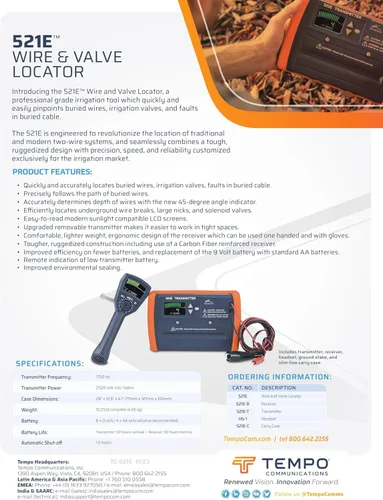 Miniatura 9 de TEMPO Communications 521E Herramienta Localizadora de Válvulas de Cable y Aspersor, Localizador de Cables Subterráneos de Riego, Localizador
