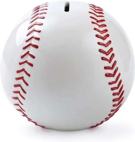 Hucha de béisbol grande de cerámica blanca para niños, banco de monedas deportivo, caja de dinero para decoración de dormitorio, 7.8 pulgadas