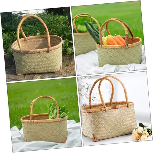 Miniatura 6 de Cesta de mano tejida Cesta de frutas Cesta de picnic al aire libre vacía Cesta de bambú Cesta tejida de bambú multiusos Cesta multiusos