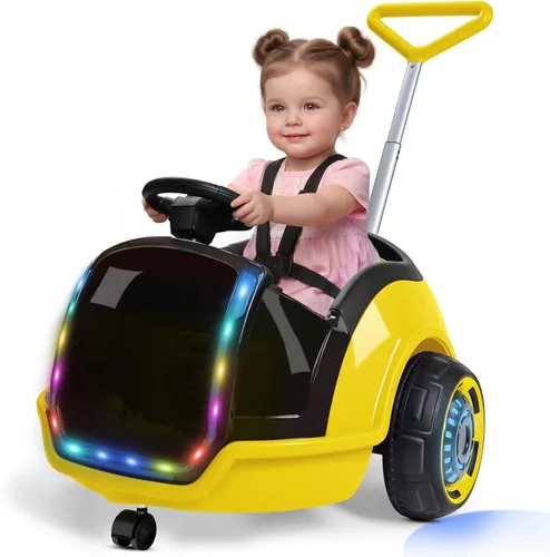 Miniatura 12 de ANPABO Auto eléctrico 3 en 1, juguete de paseo para niños de 12 V con control remoto, giro de 360°, cinturón de seguridad de 5 puntos, luz LED Azul