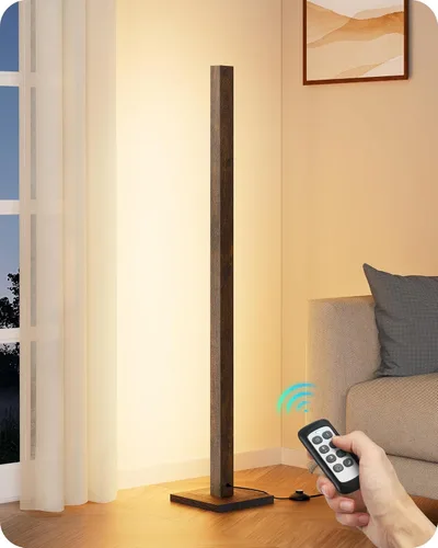 Miniatura 10 de EDISHINE Lámpara de pie moderna de mediados de siglo con control remoto, lámpara de esquina LED de madera regulable, iluminación de ambiente Marrón