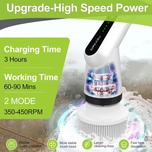 Miniatura 3 de Cepillo Fregador Eléctrico, Cepillo Fregador Eléctrico IPX7 para Ducha, Cepillo de Limpieza Eléctrico Fregador con 7 Cabezales de Cepillo