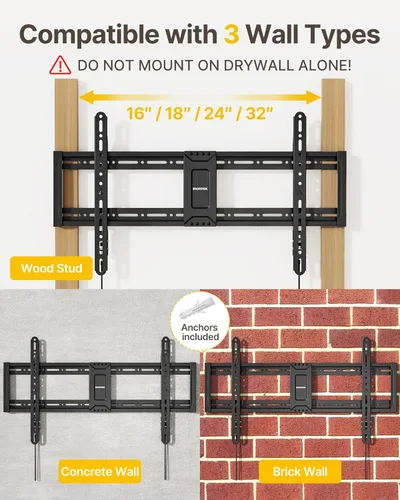 Miniatura 6 de monTEK Soporte de pared para TV de montaje fijo para televisores de 43–95 pulgadas, soporte ultra delgado de bajo perfil de 1.1", capacidad de 200