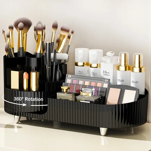 Miniatura 13 de COMFYROOM Organizador de maquillaje para tocador con soporte para brochas, organizador de maquillaje cosmético de 3 capas, organizador de maquillaje