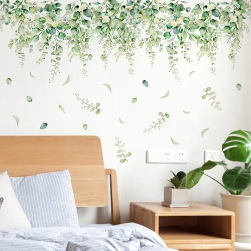 Miniatura 5 de Calcomanías de pared con hojas verdes, flores, plantas, despegar y pegar, murales de pared extraíbles, para sala de estar, dormitorio, TV, fondo