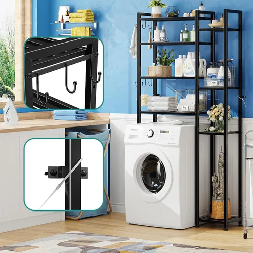 Miniatura 6 de Simple Trending Almacenamiento de 8 niveles sobre el inodoro con estante lateral, organizador de baño, estantes de metal para toallas, color negro