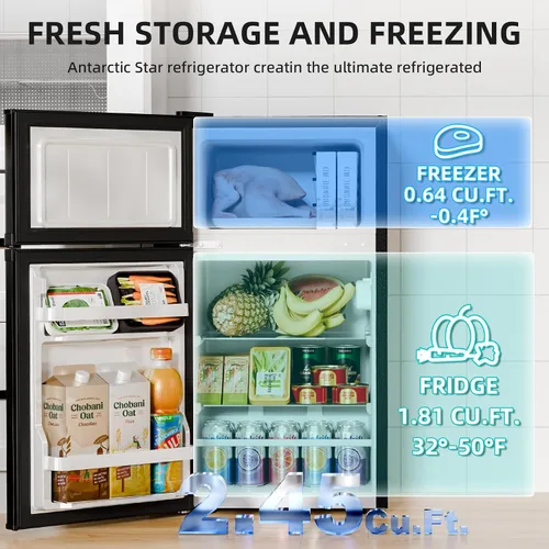 Miniatura 3 de Antarctic Star Mini refrigerador con congelador, refrigerador compacto de doble puerta, termostato ajustable, refrigerador pequeño para dormitorio