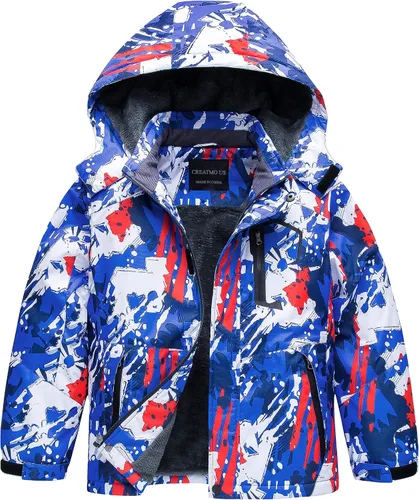 Miniatura 10 de CREATMO US Chaqueta de esquí impermeable para niño, abrigo de nieve cálido para invierno, resistente al viento, chaqueta de lluvia para snowboard
