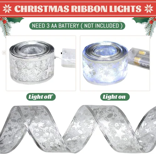 Miniatura 3 de Cinta plateada para árbol de Navidad, cinta de Navidad con cable, decoración de 32 pies (2 x 16 pies), cinta de Navidad transparente con alambre