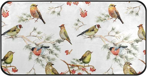 Gredecor Alfombra de cocina de abeto de invierno, diseño de pájaros, antifatiga, Navidad, invierno, Navidad, decorativo, antideslizante, lavable,