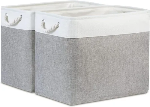 Miniatura 42 de Bidtakay Cestas de almacenamiento de tela con asas [paquete de 2] organizador de lona grande de 16 x 11.8 x 11.8 pulgadas, canastas altas plegables