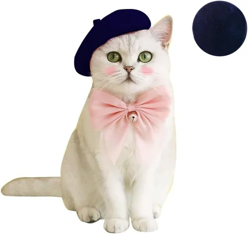 Miniatura 11 de Gorras de boina para perro, gorras para gatos, moda de cuatro estaciones, divertidas, de lana, cómodas (rosa)