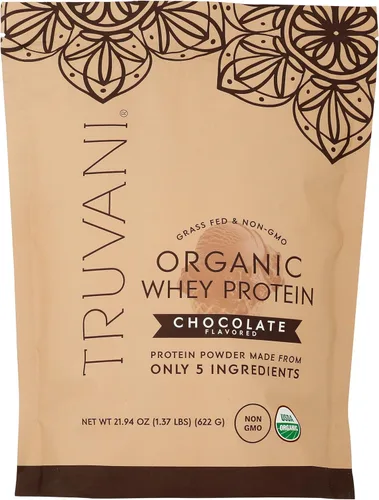 Miniatura 4 de Polvo de proteína de suero orgánico Truvani Chocolate 20g de proteína de suero alimentado con hierba 20 porciones Orgánico certificado USDA