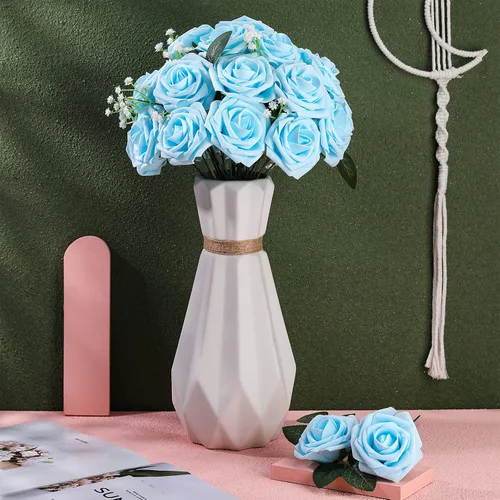 Miniatura 4 de Syhood Rosas artificiales de espuma vintage, ramos de flores falsas vintage con hojas y tallos para bodas, despedidas de soltera, fiestas, centros