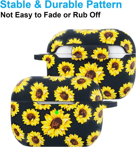 Miniatura 2 de Funda para AirPods Pro 2 de silicona suave - Funda con estampado floral para el segundo estuche de carga de Apple AirPod Pro - Protector con llavero