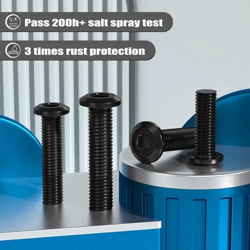 Miniatura 3 de VGBUY M6-1 x 80 mm 18 piezas de tornillos de cabeza plana con casquillo hexagonal métrico M6, acero inoxidable 304 18-8, niquelado negro, rosca