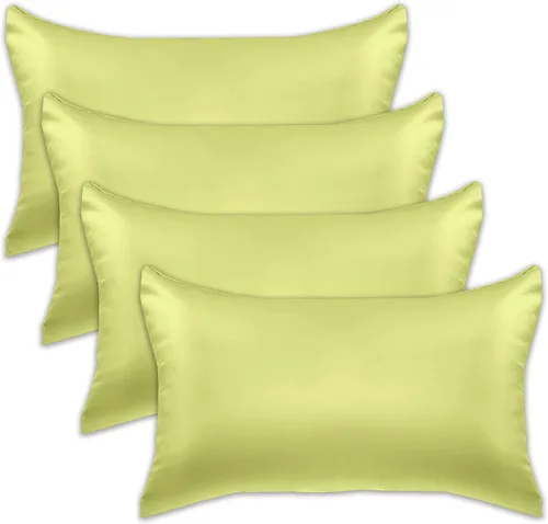 Miniatura 24 de Elegant Comfort Juego de 4 fundas de almohada de satén de viscosa refrescante con cierre de cremallera oculto, suave como la seda para el cuidado