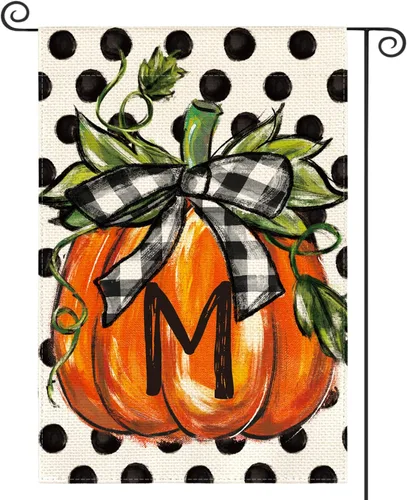 Miniatura 37 de AVOIN colorlife Bandera de jardín con monograma de otoño con letra G, diseño de calabaza, de 12 x 18 pulgadas, doble cara exterior, pequeña
