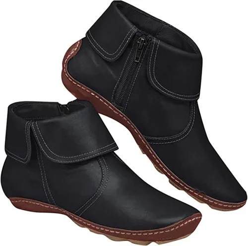 Miniatura 23 de Ladmiple Botas de tobillo para mujer, sin tacón, casual, con cremallera lateral, botas cortas vaqueras occidentales, zapatos para caminar V-Caqui