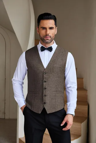 Miniatura 2 de COOFANDY Chaleco de traje casual para hombre, chaleco formal ajustado para negocios, chaleco de deshierbe