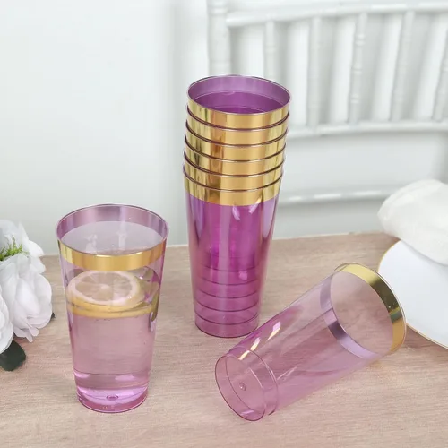 Miniatura 11 de Efavormart - Paquete de 12 vasos de plástico de 17 onzas con elegante borde dorado, vasos desechables de alta calidad para bodas, cenas de cosecha