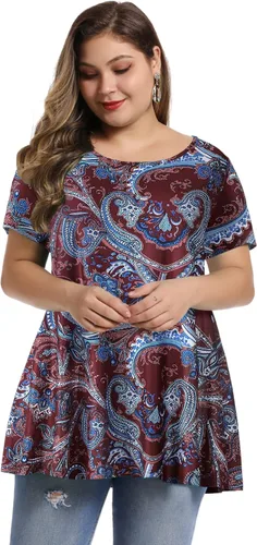 Miniatura 4 de MONNURO - Camiseta de manga corta para mujer, holgada con mucho vuelo, talla grande