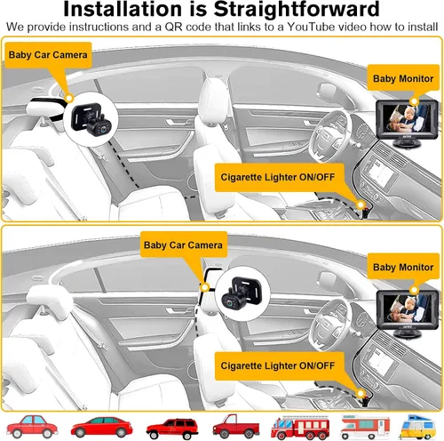 Miniatura 8 de AMTIFO Cámara para Bebé de Coche Fácil Instalación: Visión Nocturna Clara 2 Minutos Plug-Play Cámara de Asiento Trasero Rotación 360° Monitor