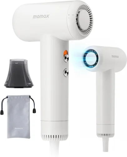 momax Secador de pelo de alta velocidad – Mini secador de pelo con motor sin escobillas de 110,000 RPM, iónico negativo para secado rápido, bajo