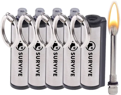 SURVIVE Paquete de 5 unidades de juego permanente para encender fuego de emergencia, llavero de metal, palo impermeable ilimitado