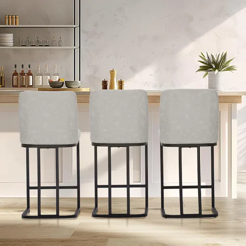 Miniatura 54 de Juego de 2 taburetes de bar de altura de mostrador de color blanco cremoso de 24 pulgadas, modernos taburetes de bar dorados con respaldo tapizado