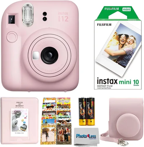 Fujifilm INSTAX Mini 12 Cámara de Película Instantánea (Rosa Blossom) + Paquete de 10 Impresiones Fuji + Estuche Protector Rosa + Álbum de Fotos +
