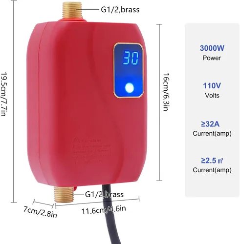 Miniatura 3 de Calentador de agua eléctrico sin tanque, 110 V, 3000 W, portátil, a pedido, calentador de agua caliente instantáneo, mini sistema de calefacción