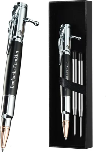Miniatura 8 de Set de regalo de bolígrafo de acción de resorte personalizado Blireana, bolígrafo de bola de metal grabado gratis con 2 recambios, bolígrafo