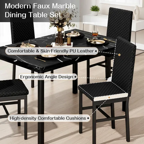 Miniatura 6 de Recaceik Juego de mesa de comedor para 4, juego de mesa de comedor moderno de 5 piezas con mesa de cocina de mármol sintético y 4 sillas tapizadas