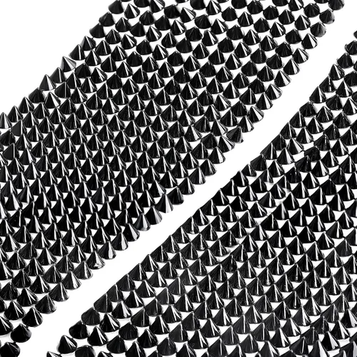 Miniatura 4 de 3 yardas para coser en forma de cono de espiga con parte trasera plana, remaches para bricolaje, cuentas punk, para decoración de ropa, bodas, Negro