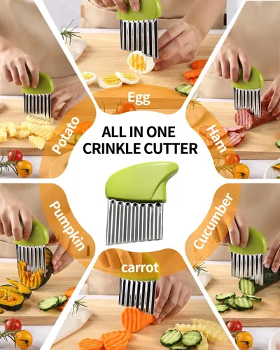 Miniatura 5 de Cortador de Virutas de Acero Inoxidable Tellshun para Patatas, Zanahorias y Vegetales con Cuchilla Ondulada Verde