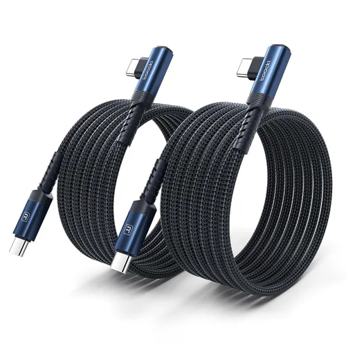 Miniatura 15 de Cable de carga USB C a USB C (3.3 pies, paquete de 2), cable de carga tipo C de 60 W, cable de carga rápida de ángulo recto USBC a USBC para iPhone