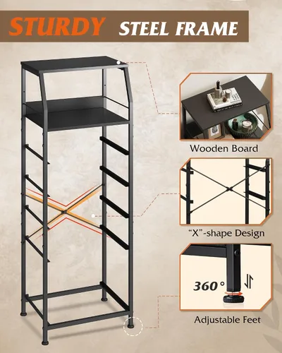Miniatura 5 de WLIVE Cómoda de tela negra para dormitorio, mesita de noche alta con 5 cajones y 2 estantes abiertos, moderno organizador de mesita de noche, mesita