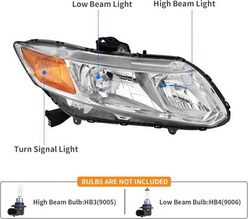 Miniatura 3 de DWVO - Conjunto de faros delanteros compatible con Honda Civic Sedan 4 puertas 2012-2015 y Civic Coupe 2 puertas 2012-2013, carcasa cromada, Negro