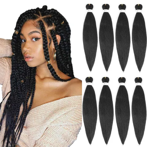 Miniatura 19 de SOKU - Cabello trenzado rojo preestirado de 24" de largo, 4 paquetes de fibra sintética trenzada con ganchillo, textura suave Yaki recta 4 paquetes