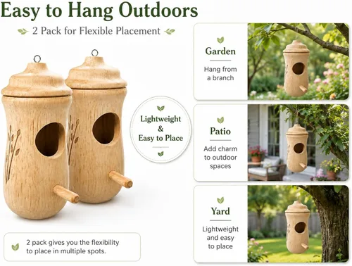 Miniatura 5 de 2 unids casa de colibrí para exteriores de madera colgante colibrí casas decoración jardín casa casa de campo