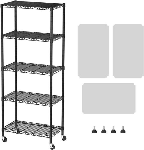 Miniatura 22 de SINGAYE Estante de almacenamiento ajustable de 4 niveles con ruedas, estantería resistente, estantes de alambre para garaje, oficina, despensa, Negro
