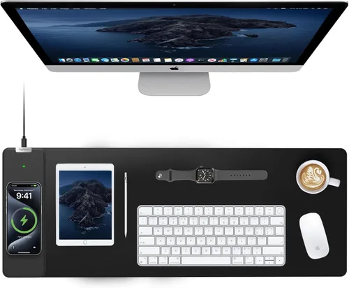 Miniatura 14 de TopMade Alfombrilla de mouse de carga inalámbrica, alfombrilla de mouse impermeable para juegos con superficie ultra suave, base antideslizante