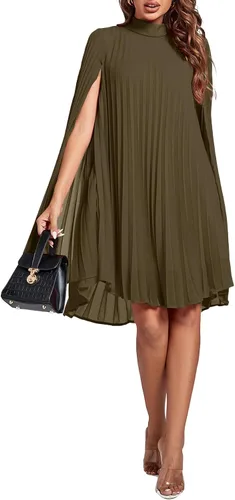 Miniatura 5 de Rooscier Vestido midi de fiesta plisado con cuello alto falso y espalda abierta para mujer
