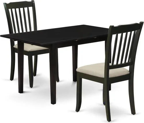 East West Furniture NODA3-BLK-C - Juego de muebles de comedor de 3 piezas contiene una mesa rectangular de madera con hoja de mariposa y 2 sillas de
