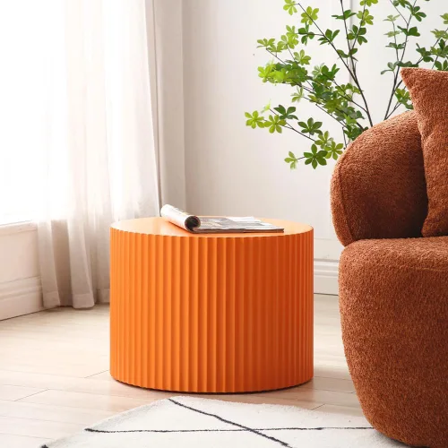 Miniatura 8 de WILLIAMSPACE Juego de 2 mesas auxiliares anidadas, mesas de café redondas de madera color naranja mate, mesas auxiliares modernas de lujo, mesa